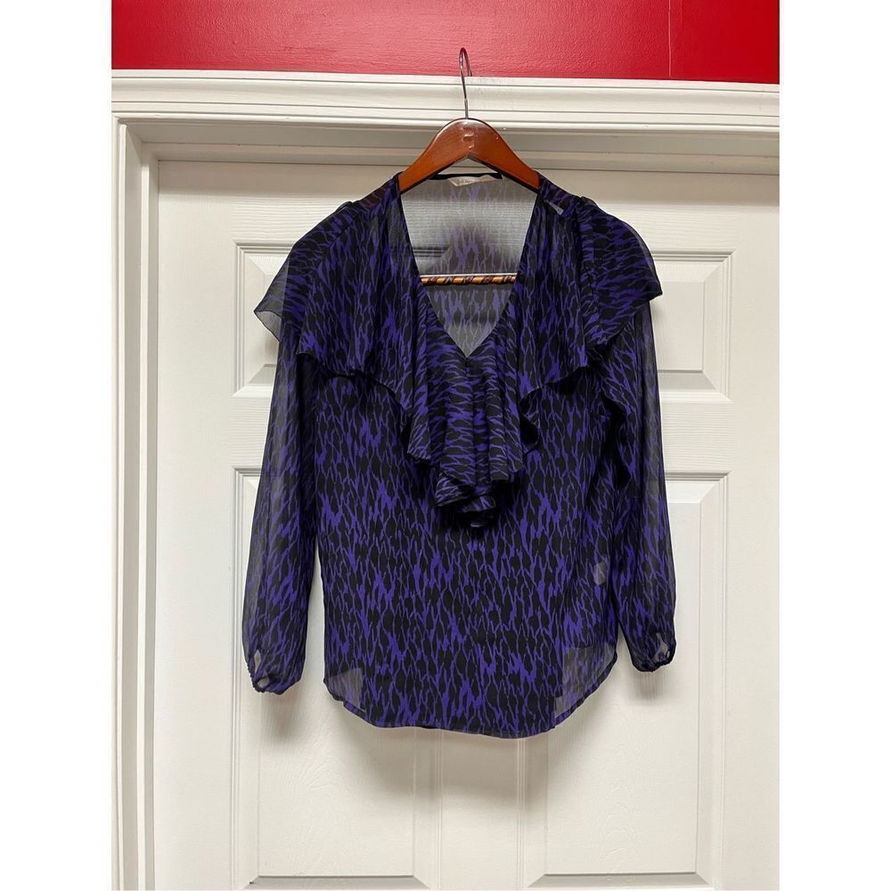 Coldwater Creek Purple & Black Animal Print Ruffle Layered Blouse sz M EUC